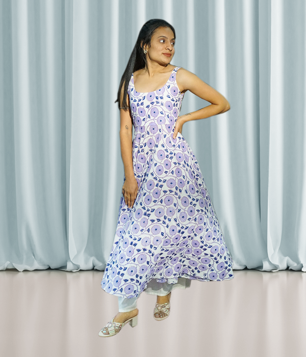 Purple Floral Block Printed Kurta Set