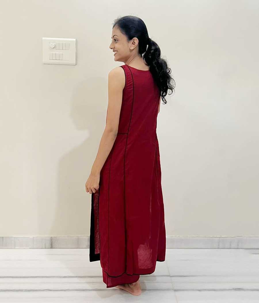 Solid Cotton Kurta Set - Red