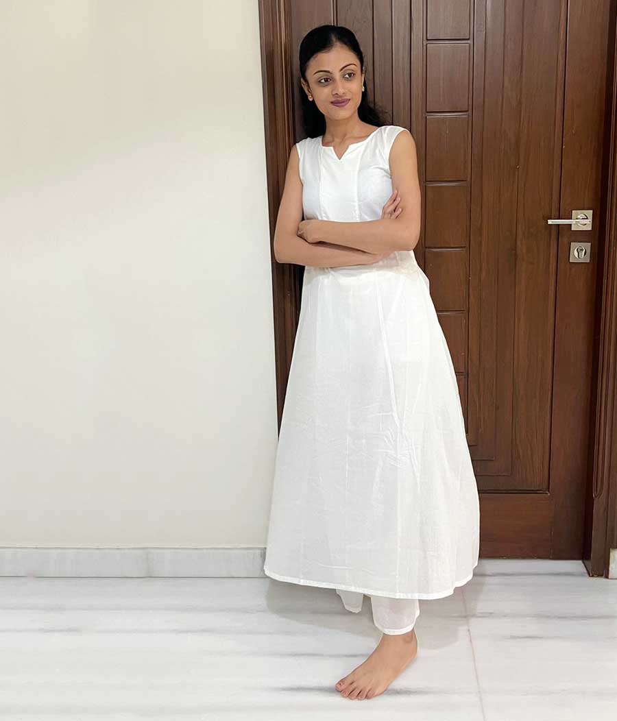 Solid Cotton Kurta Set - White