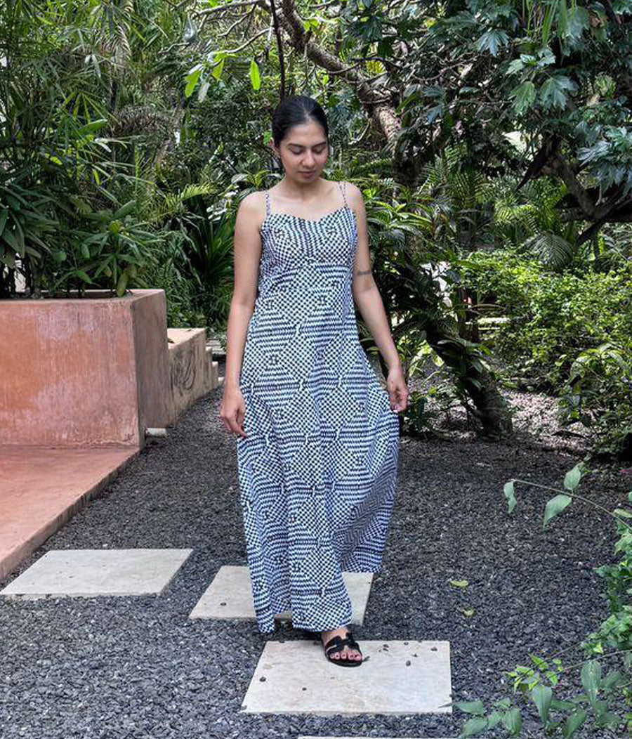 Black and White Block-printed Cotton Dress