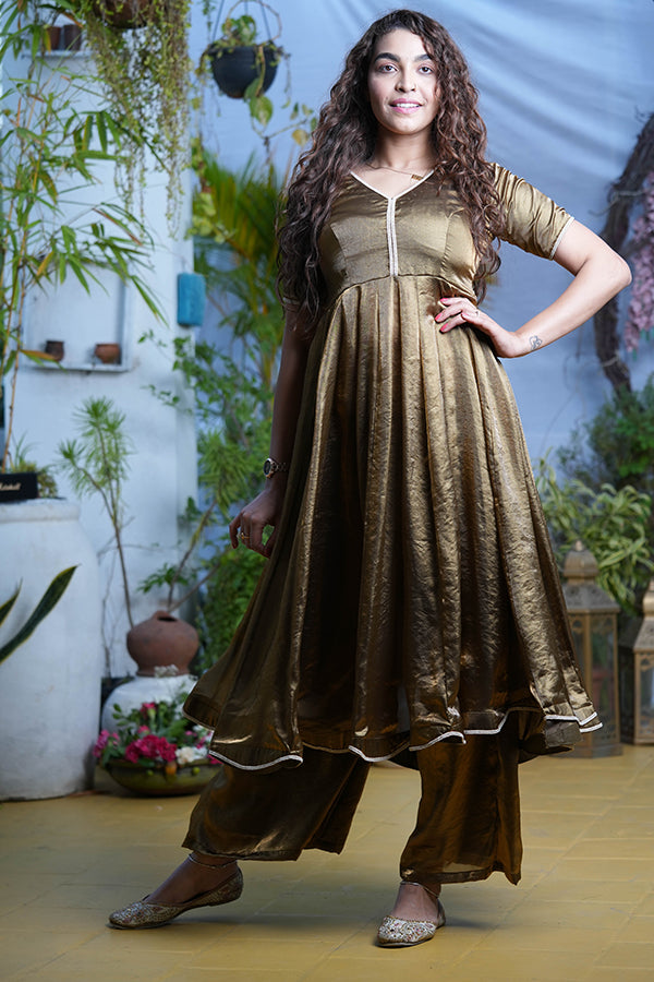 Golden Anarkali Georgette Suit