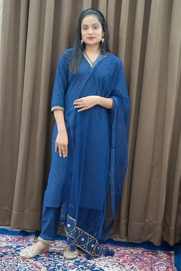 Midnight Blue Cotton Kurta Set