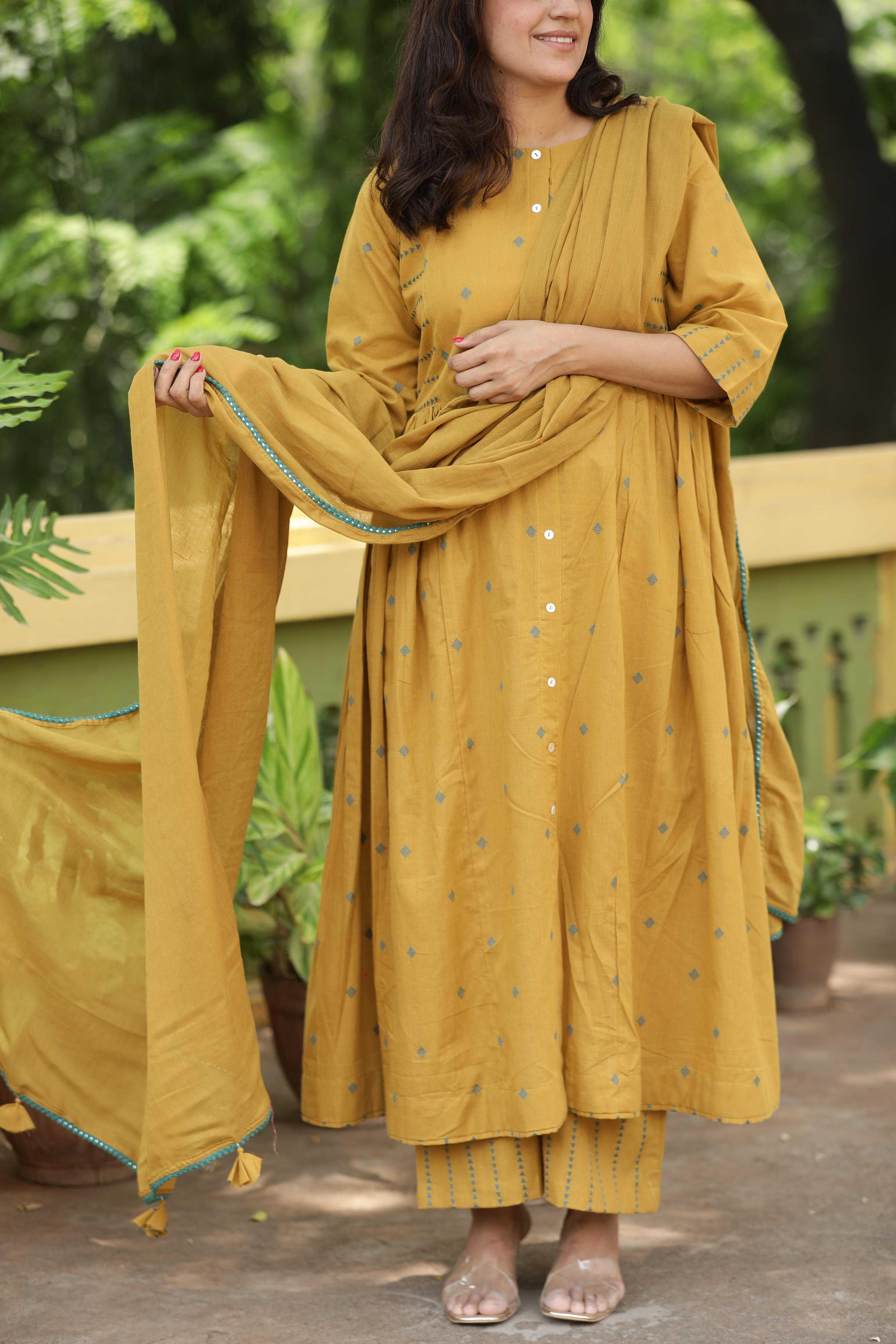 Mustard Jamdani Suit