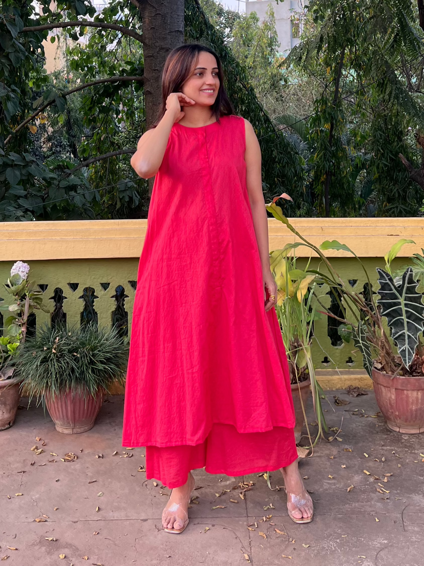 Pink A-Line Kurta Set