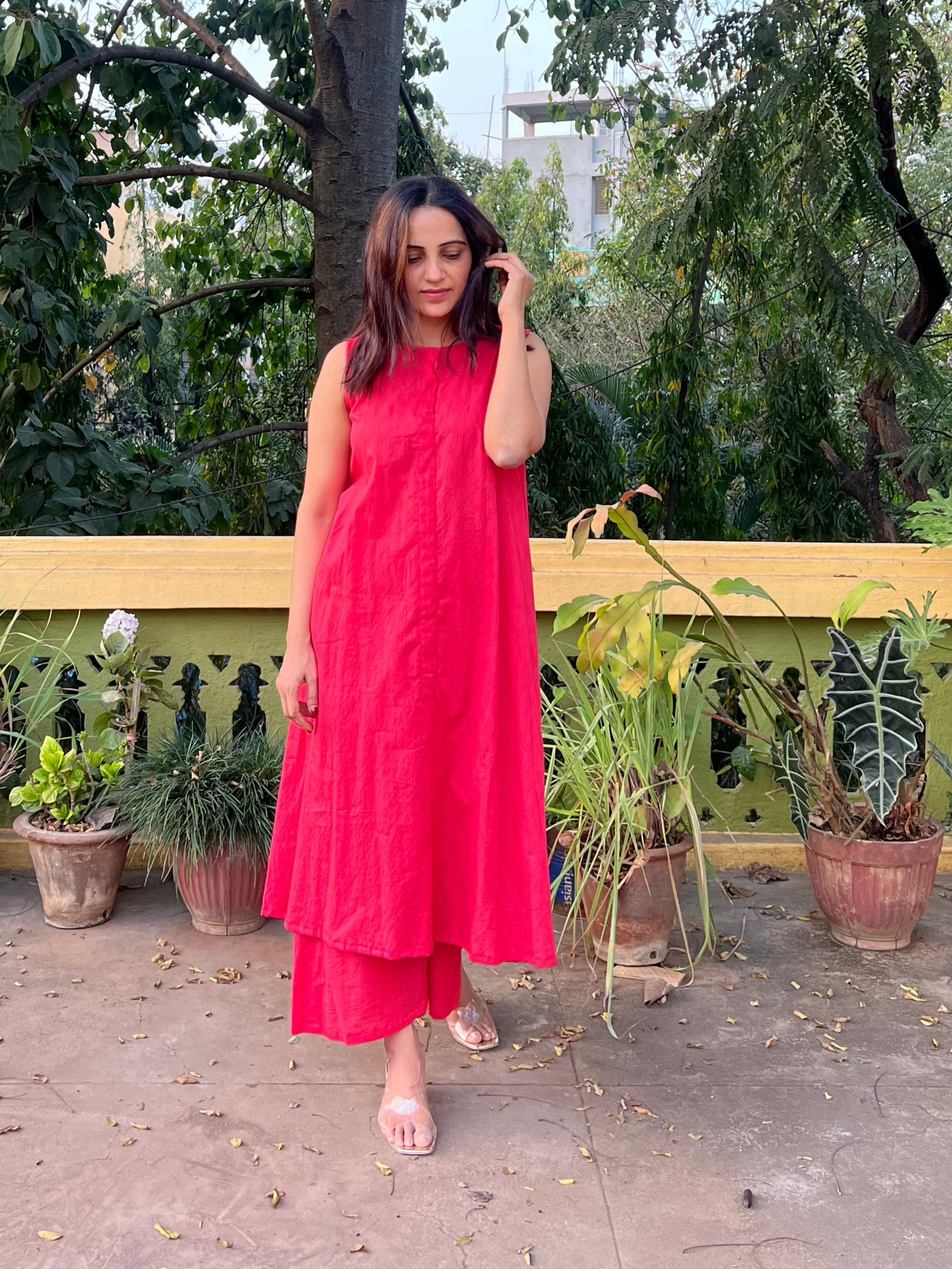 Pink A-Line Kurta Set