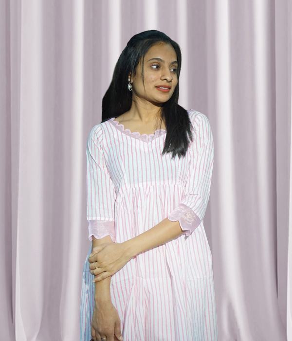 Pink Stripes Mulmul Cotton Kurta Set
