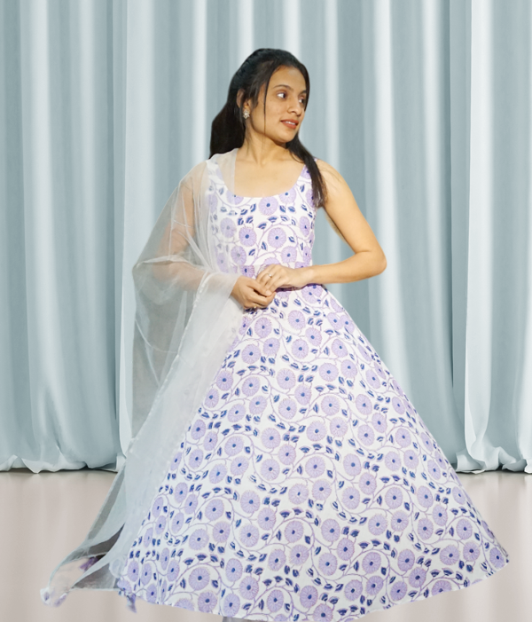Purple Floral Block Printed Kurta Set