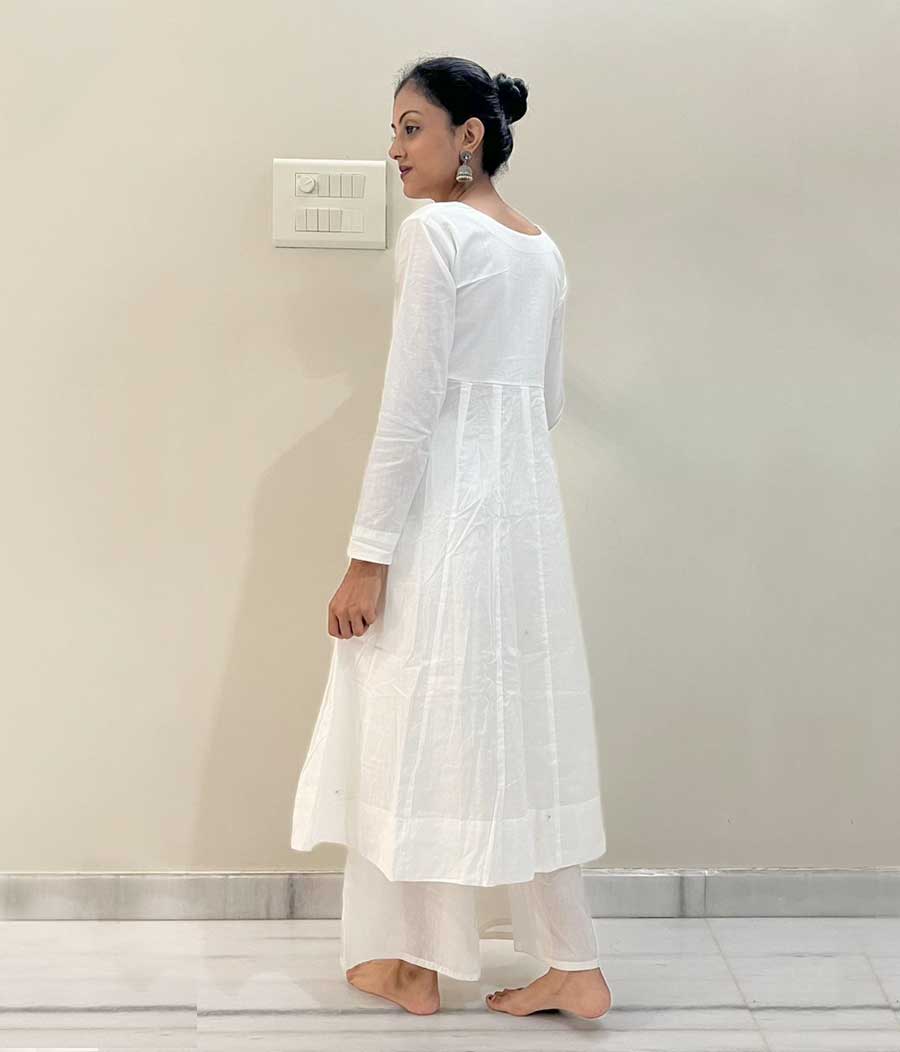Solid Cotton Kurta Set - White Full Sleeve