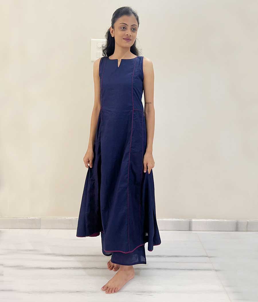 Solid Cotton Kurta Set - Blue