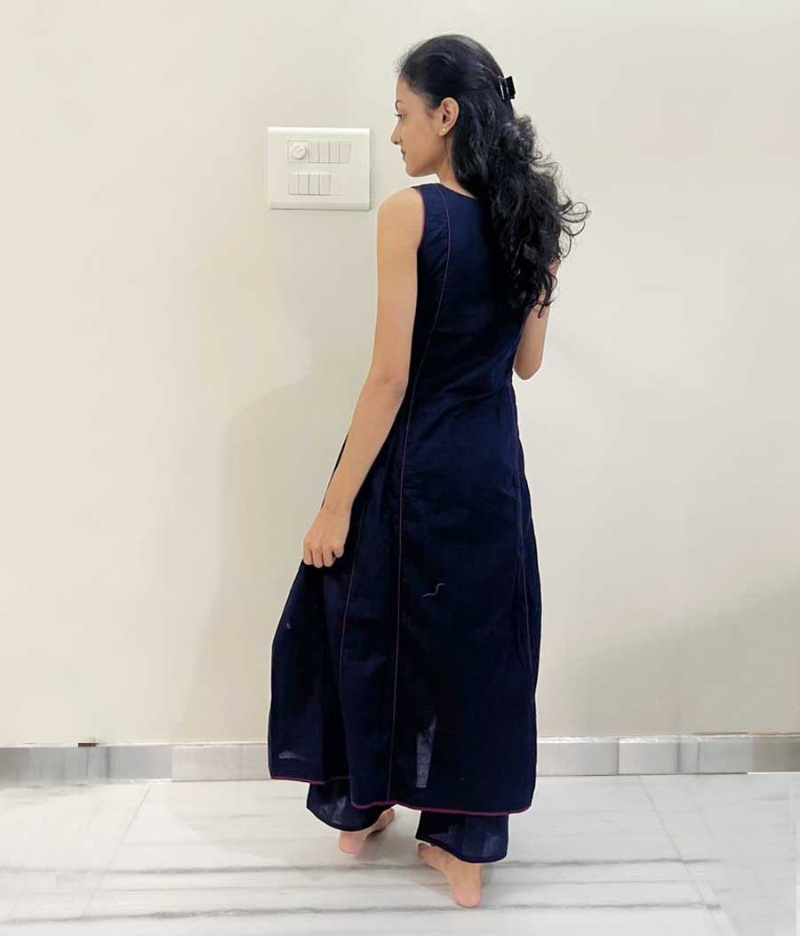 Solid Cotton Kurta Set - Blue