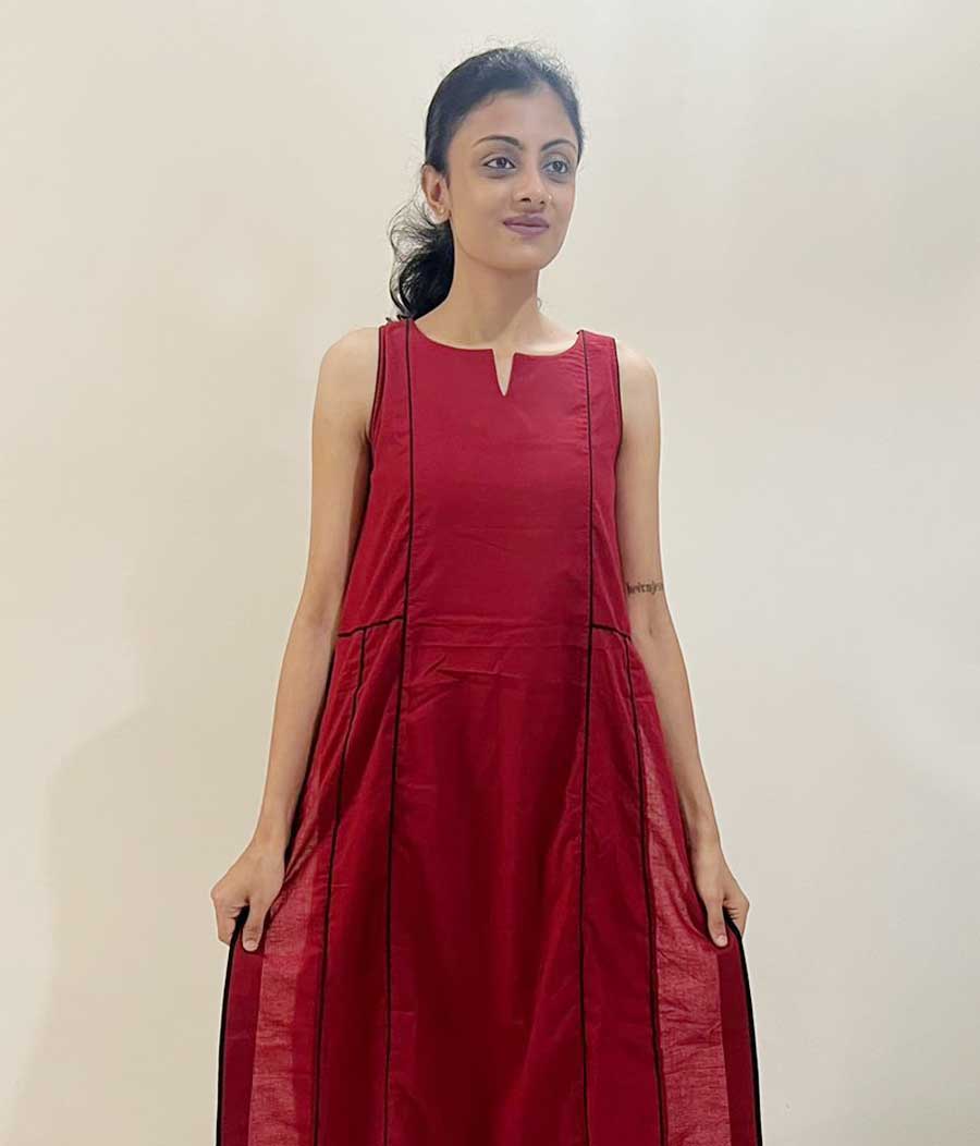 Solid Cotton Kurta Set - Red