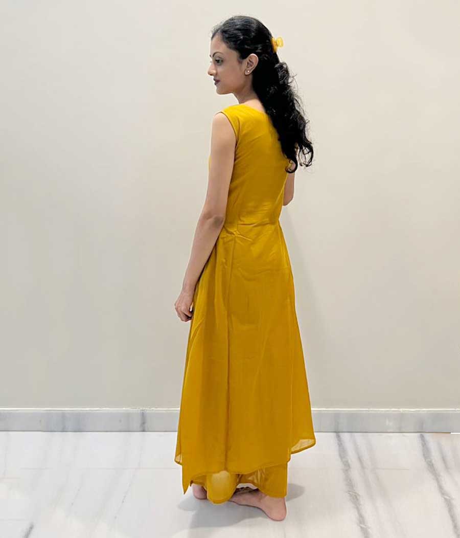 Solid Cotton Kurta Set - Yellow