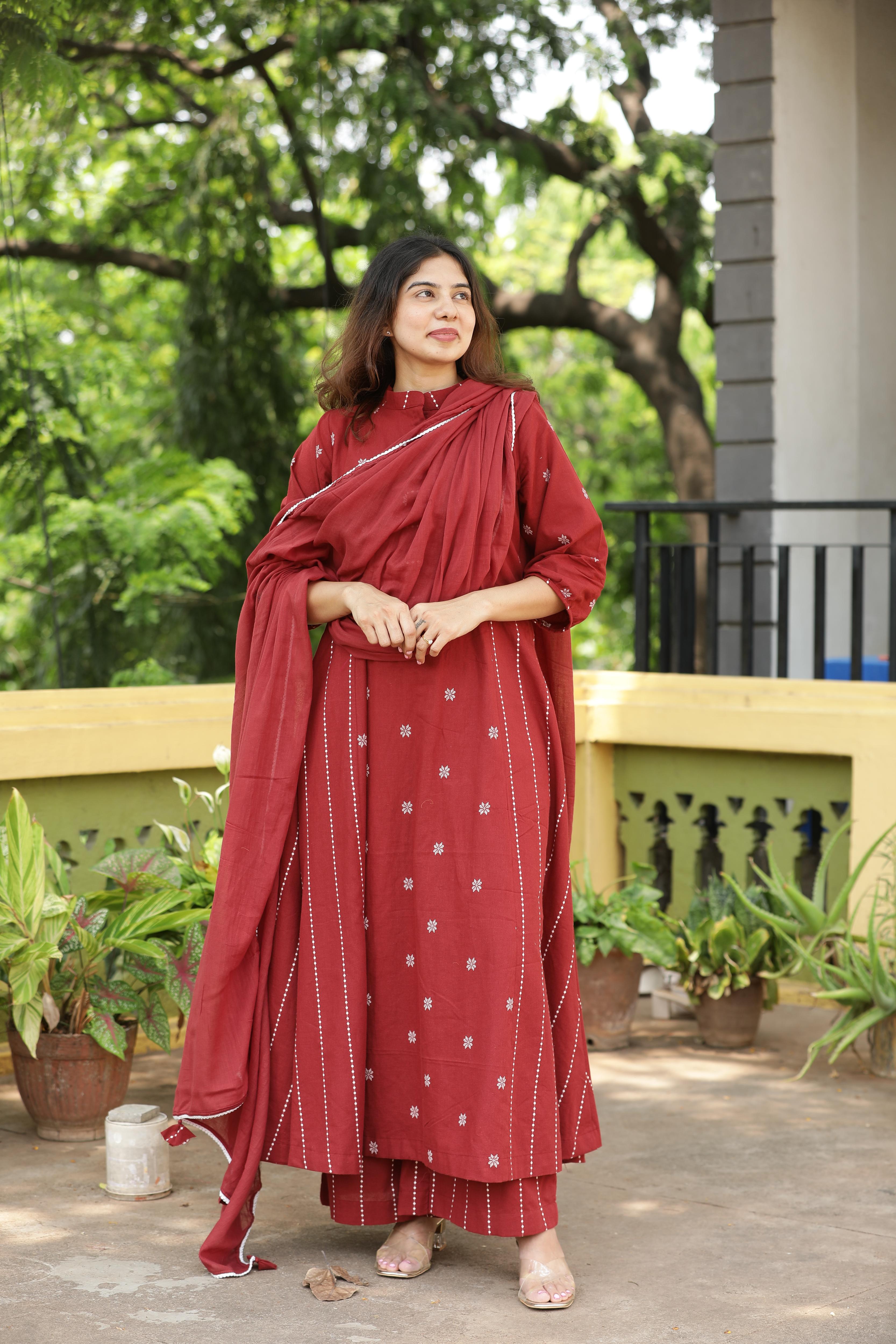Maroon Jamdani Suit