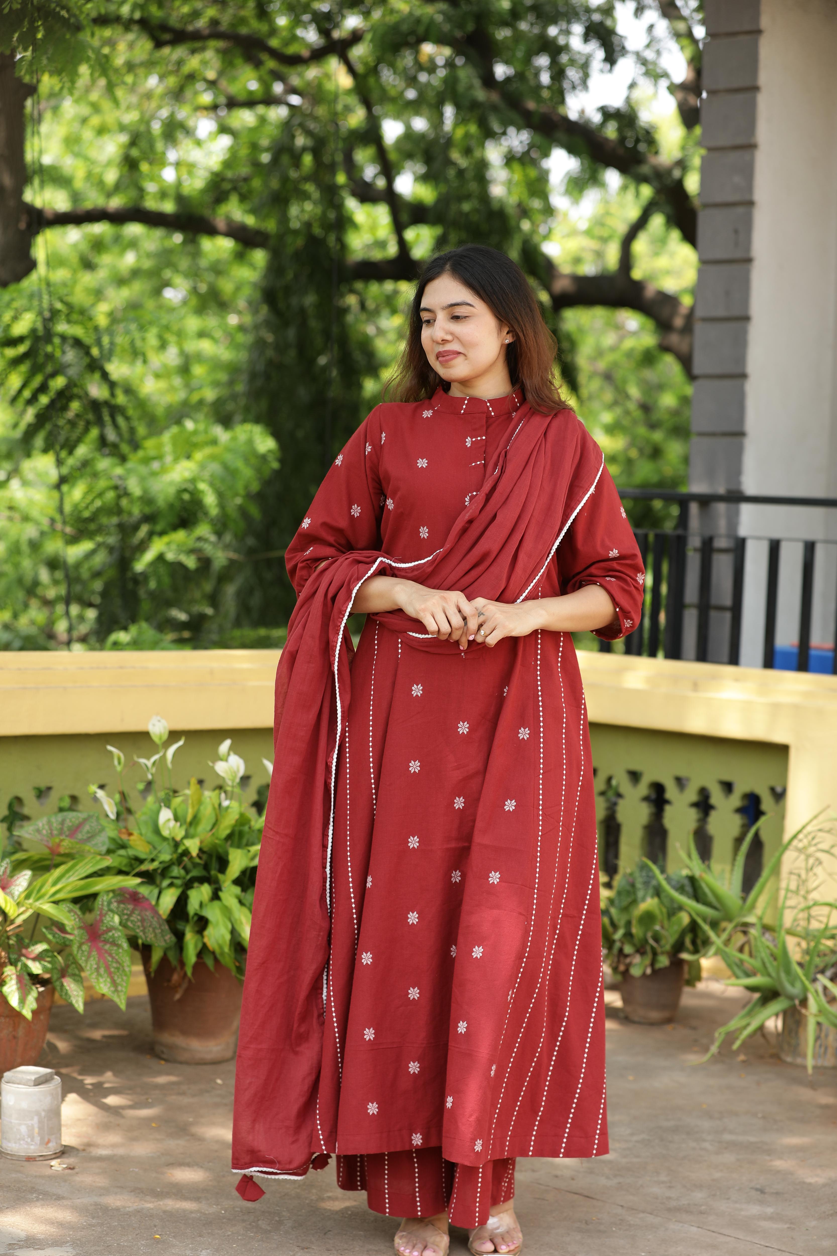 Maroon Jamdani Suit