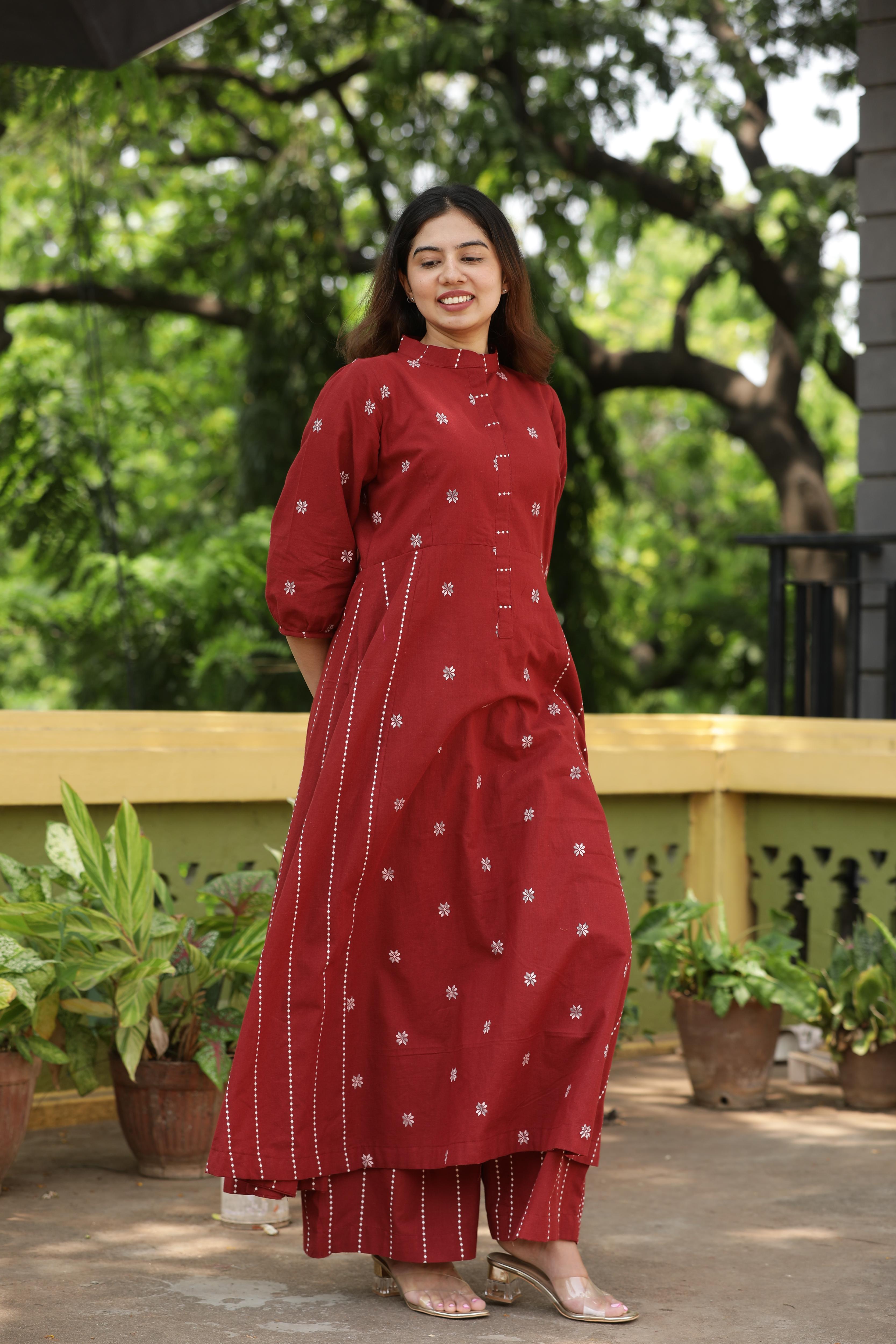 Maroon Jamdani Suit