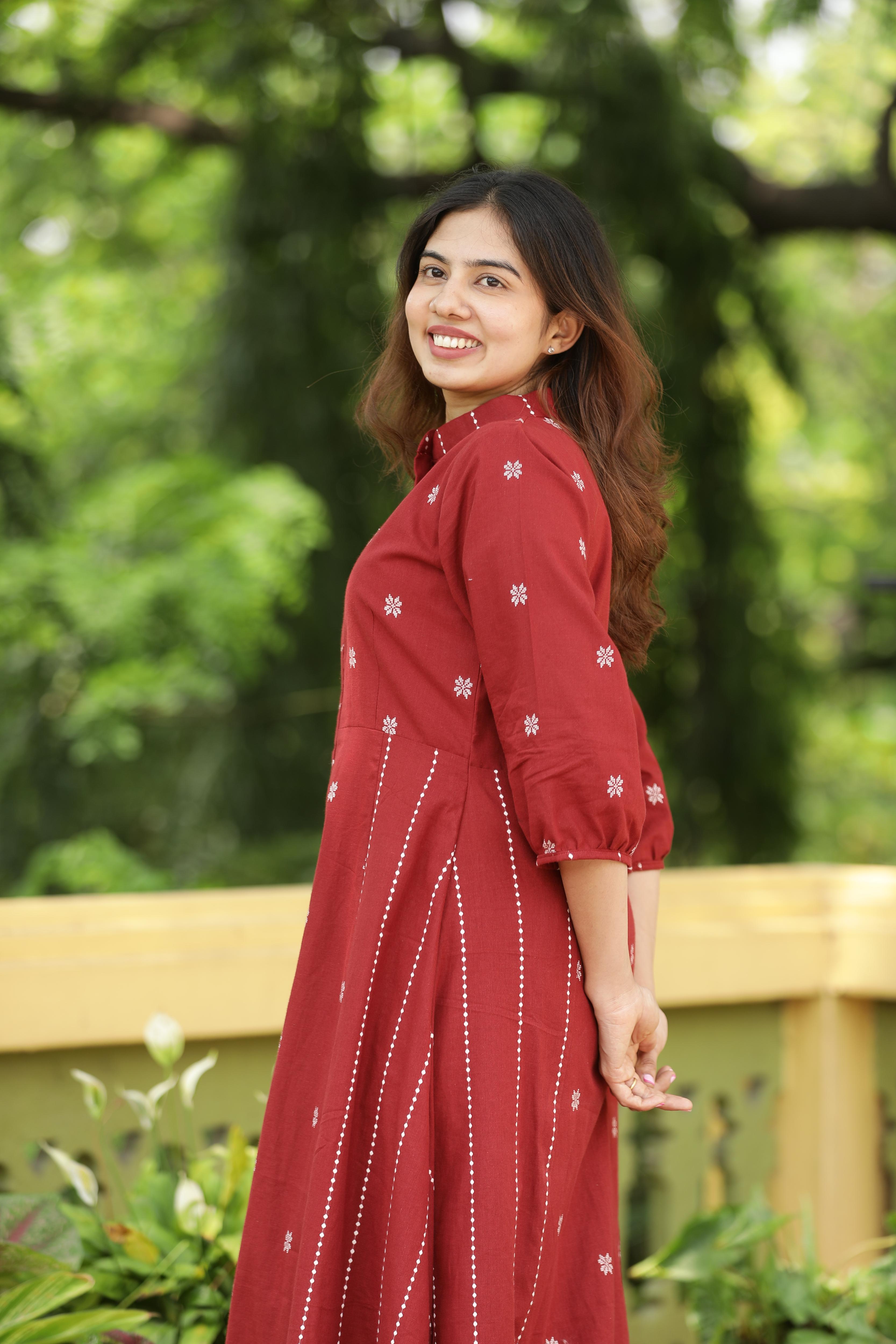 Maroon Jamdani Suit