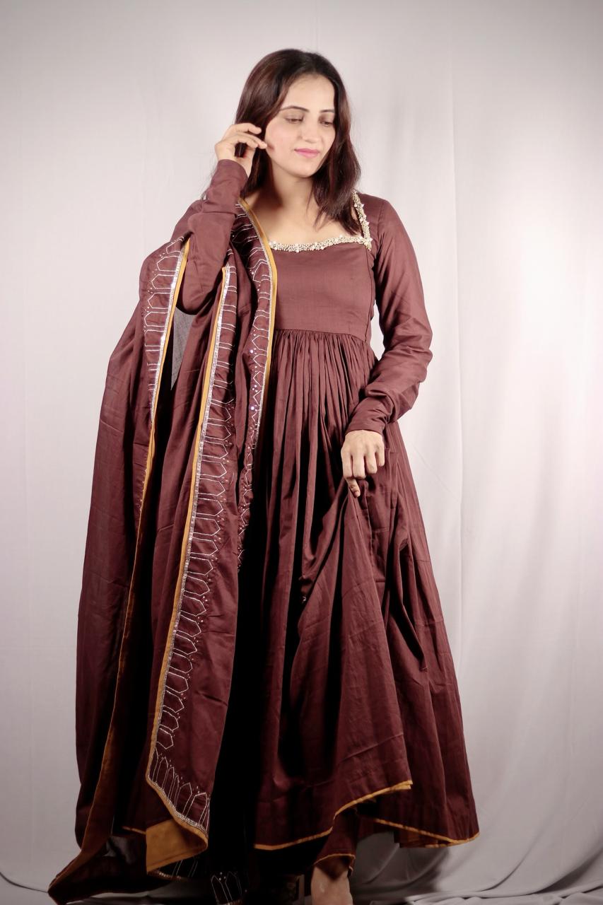 Deep Brown Anarkali Set