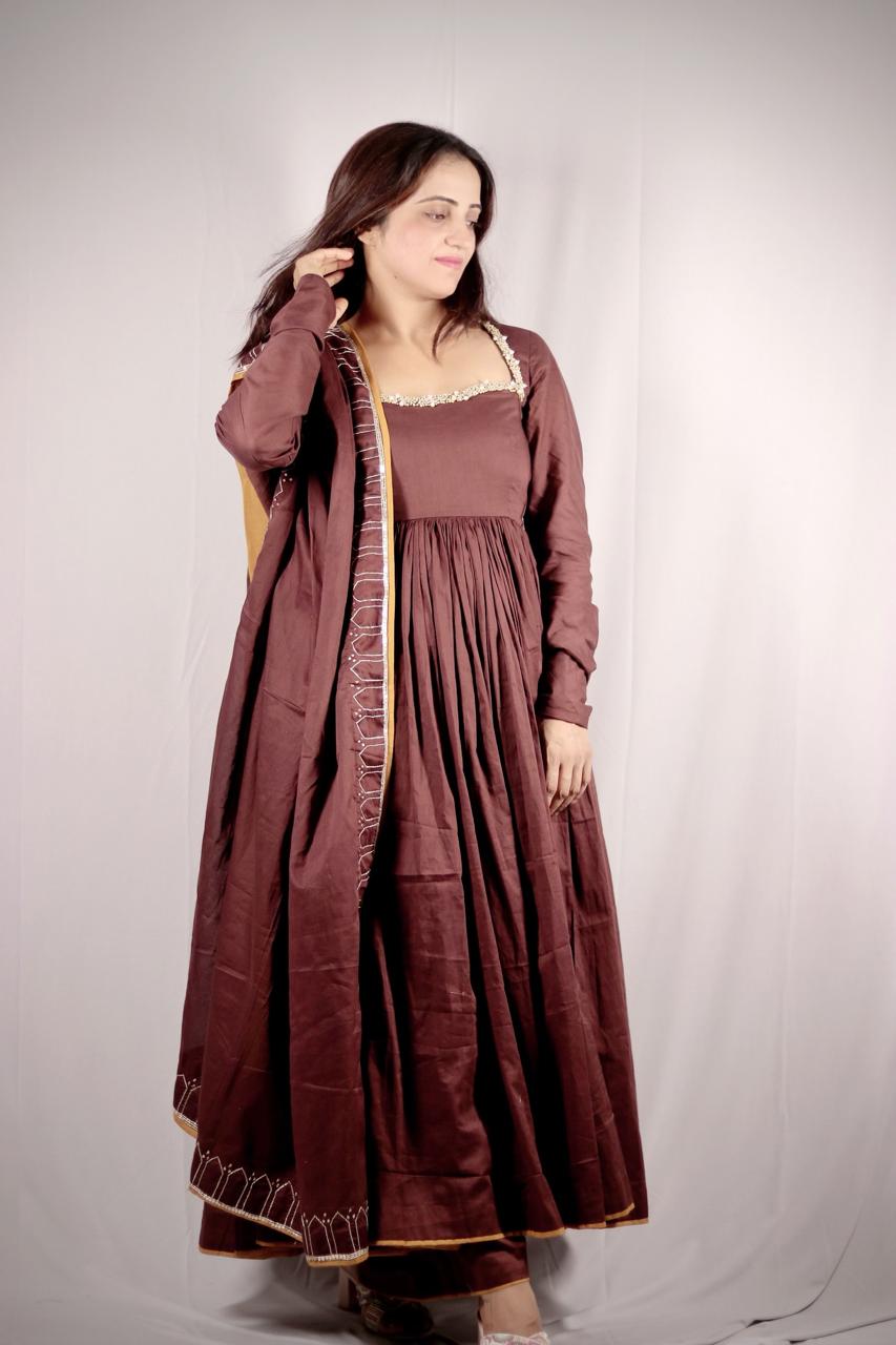 Deep Brown Anarkali Set