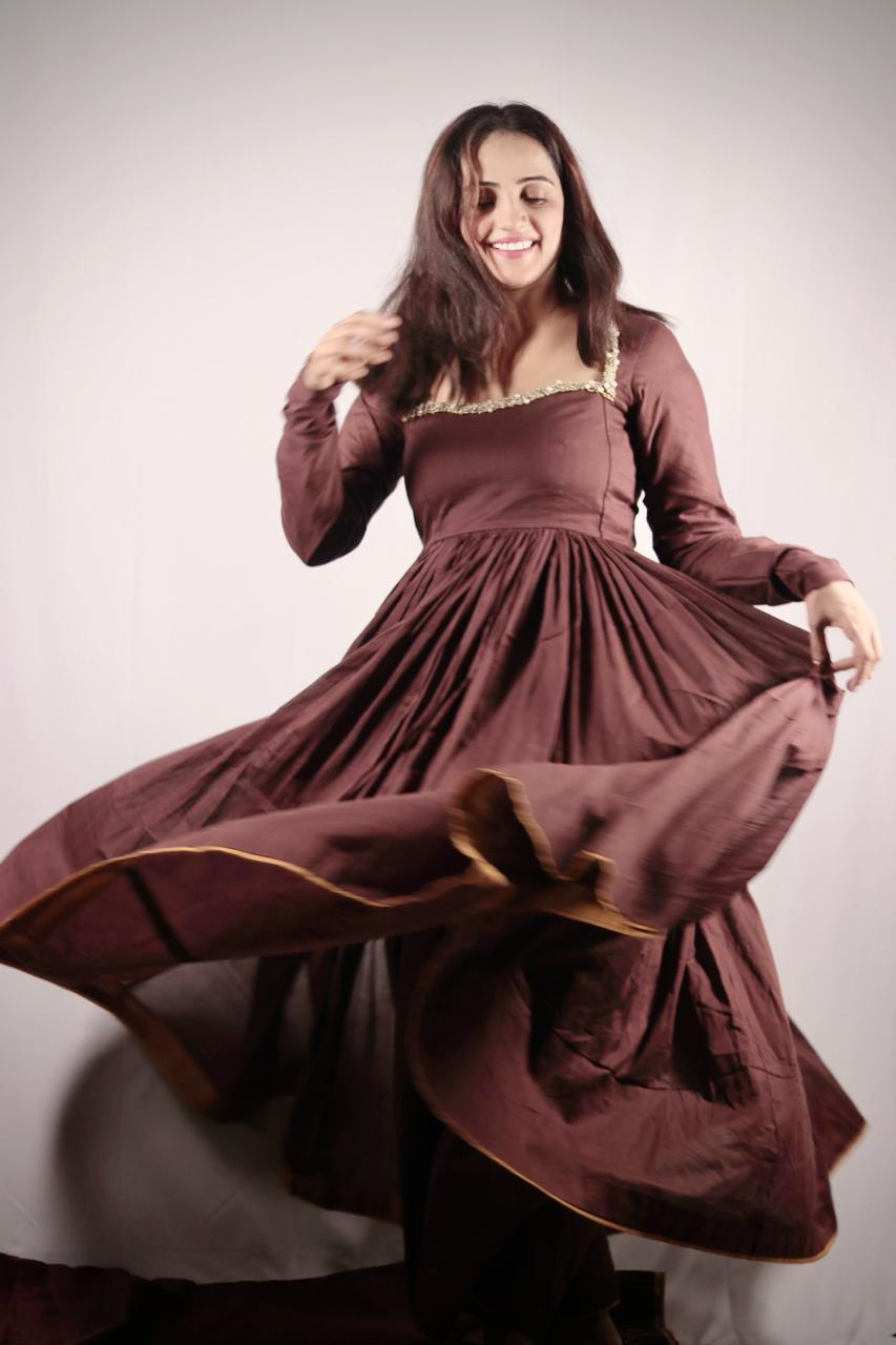Deep Brown Anarkali Set
