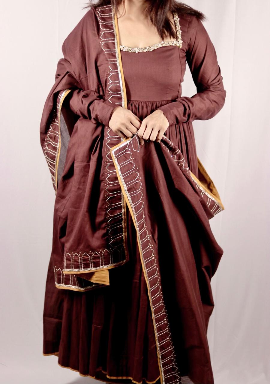 Deep Brown Anarkali Set