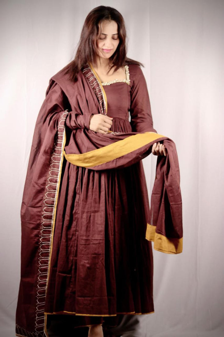 Deep Brown Anarkali Set