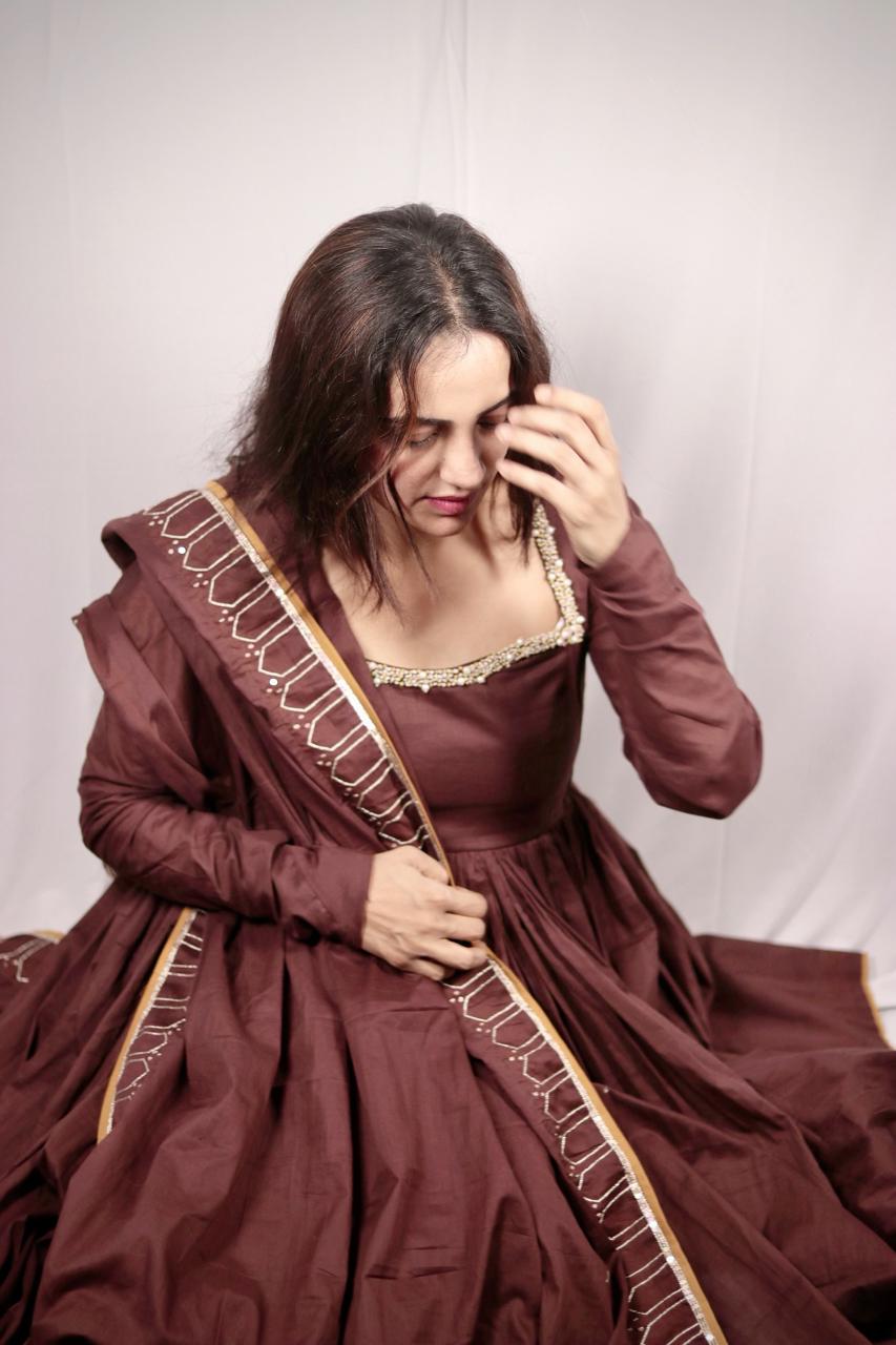 Deep Brown Anarkali Set