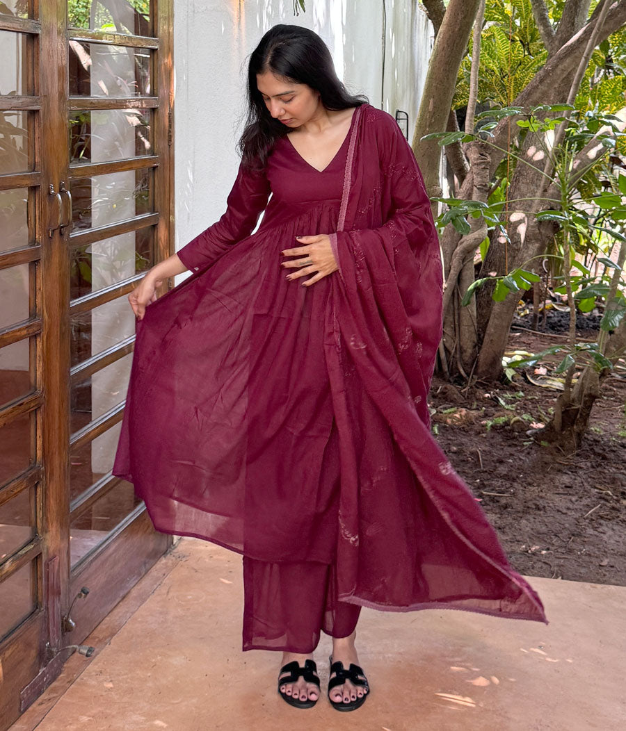 Maroon Mul Cotton Suit