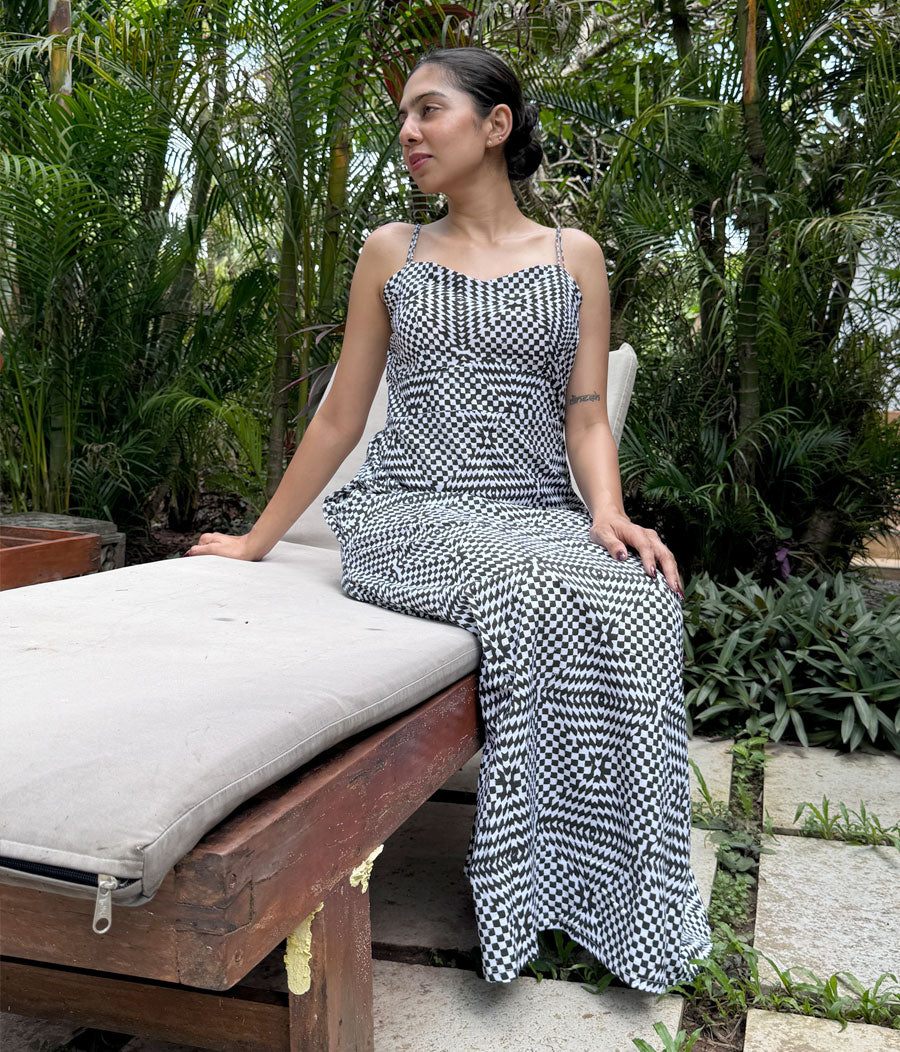 Black and White Block-printed Cotton Dress