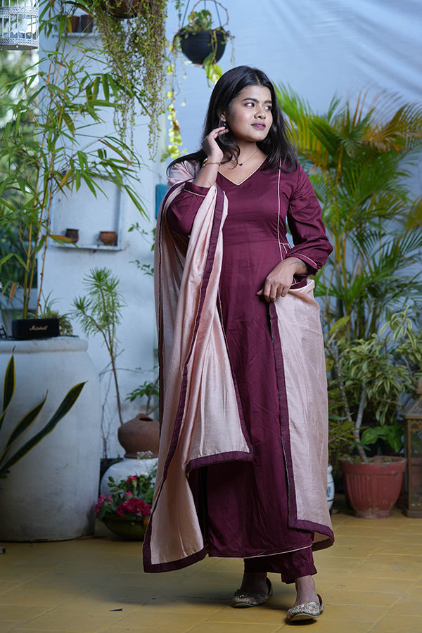 Maroon Mulmul Suit