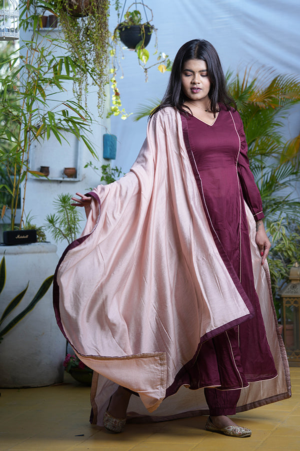 Maroon Mulmul Suit