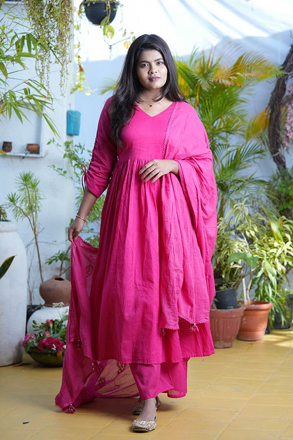 Rani Pink Mulmul Suit