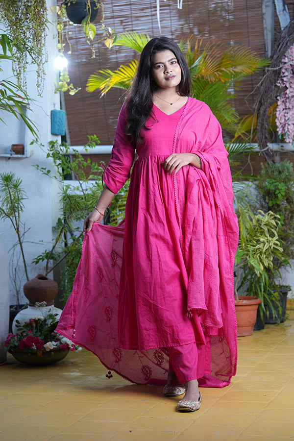 Rani Pink Mulmul Suit