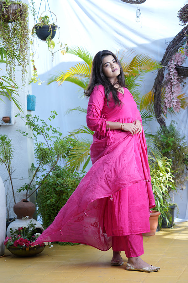 Rani Pink Mulmul Suit