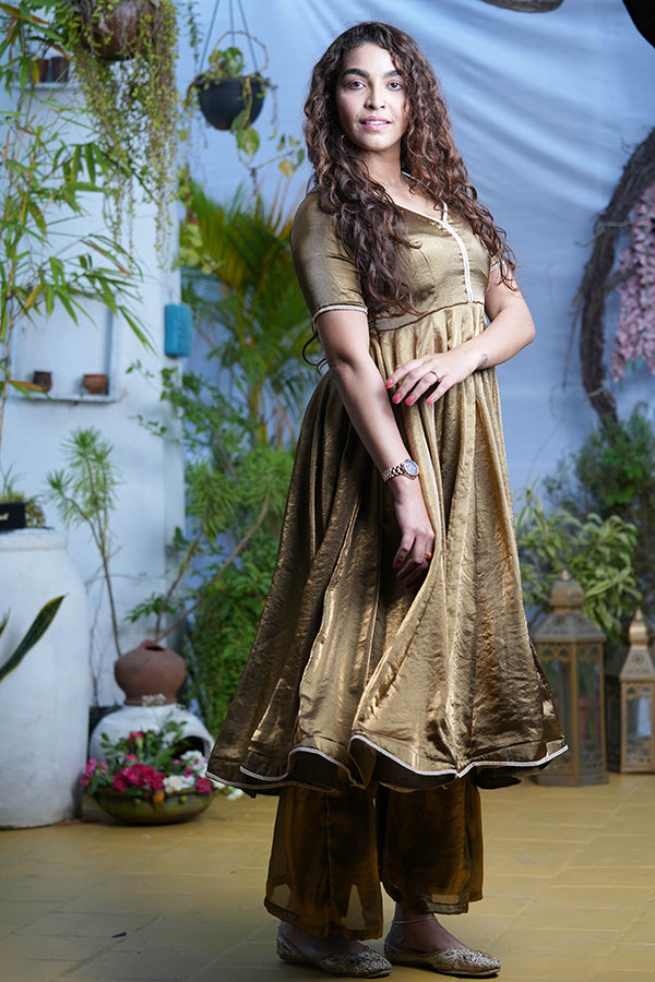 Golden Anarkali Georgette Suit