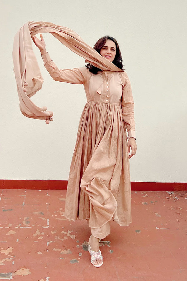 Graceful beige Anarkali Suit Set