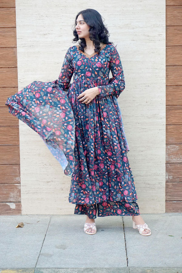 Peacock Green Georgette Suit